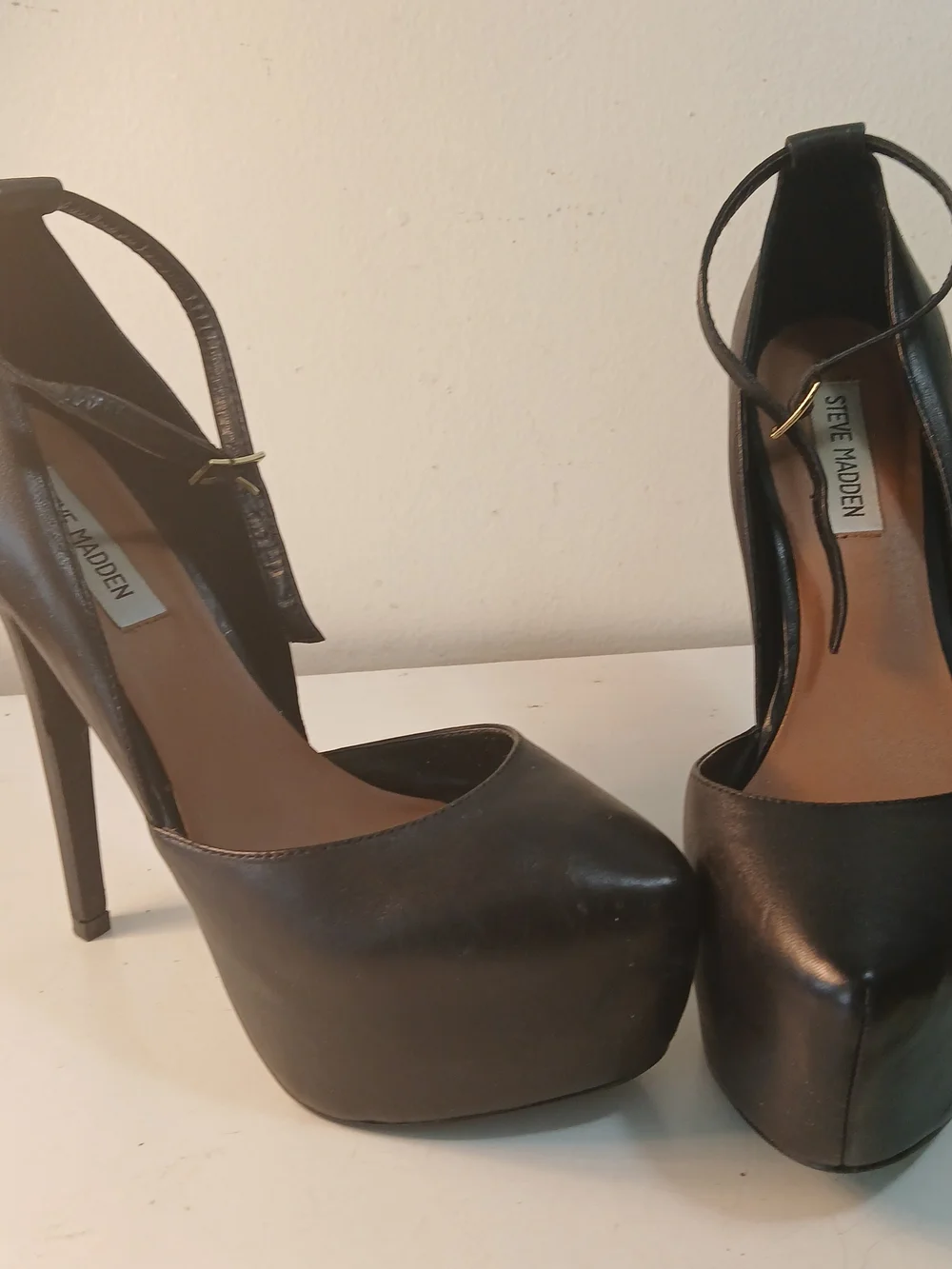 Steve Madden Black Platform Ankle-Strap Pumps